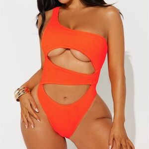 Fashion nova one Shoulder Cutout 1 Piece Swimsuit - Orange